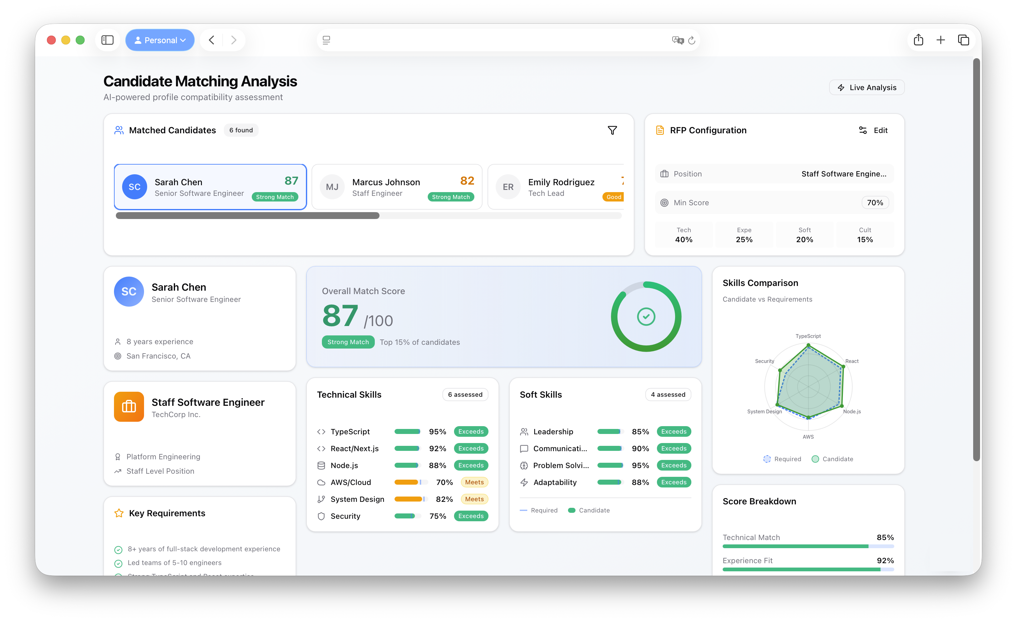 TrueCast Matcher requirement-to-CV matching interface